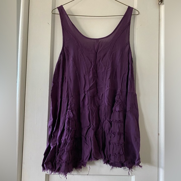 Intimately Free People Purple/Plum Distressed Tiered Ruffle Tunic Tank Size S - Picture 2 of 3